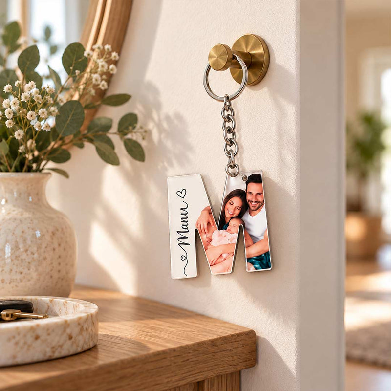 Personalized Family Photo Keychain 2x3" | Custom Initial Letter & Name Gift | Love Craft Gifts™