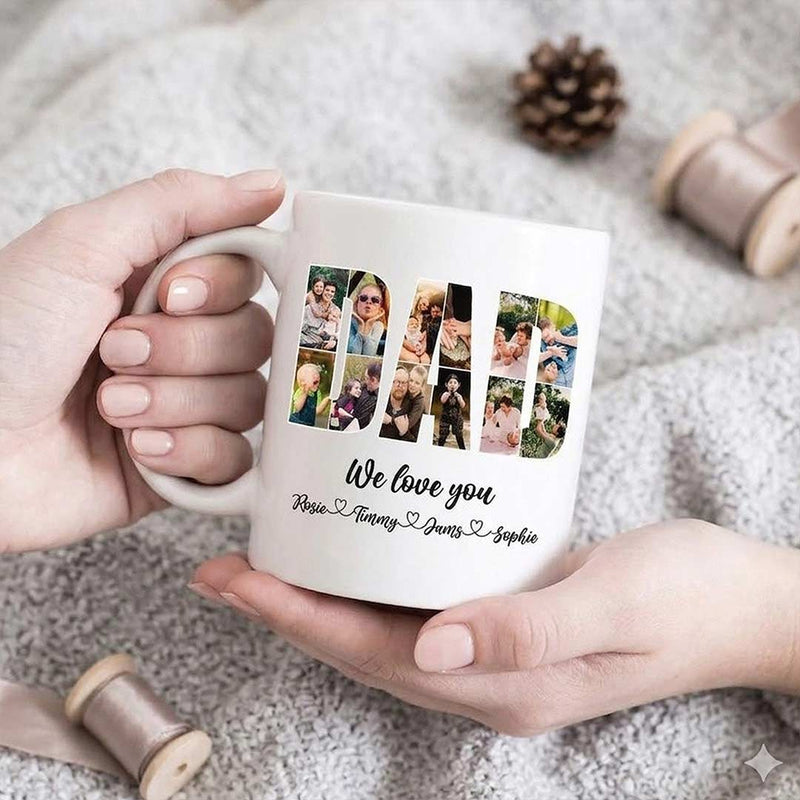 Personalized Father Photo Mug | 12-Picture DAD Collage Keepsake | Love Craft Gifts™