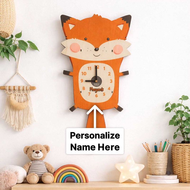 Personalized Fox Wall Clock | Custom Name Birthday Gift for Kids | Love Craft Gifts™