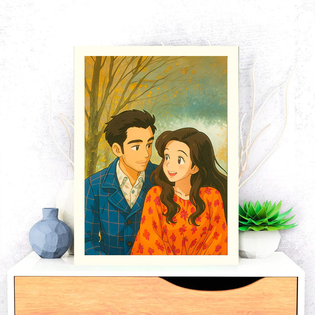 Personalized Ghibli Style Couple Art Frame | Ghibli Art | Love Craft Gifts