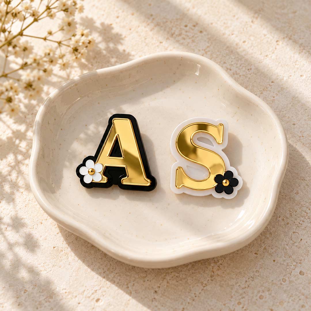 Personalized Golden Initial Charm 2x2" with Floral Accent | Love Craft Gifts™