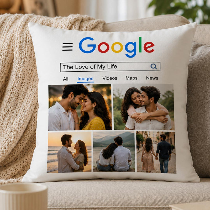 Personalized Google Search Couple Photo Cushion Cover | Custom Romantic Memory Gift for Couples, Husband & Wife - 10x10" | Love Craft Gifts™