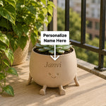 Personalized Happy Plant Pot 5 Inch with Name | Cute Smiling Plant Buddy Planter for Desk, Study Table & Home Décor