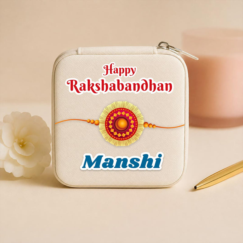Personalized Happy Raksha Bandhan Name Jewellery Travel Case | Custom Name Printed Gift for Sister | Premium PU Leather | Love Craft Gifts™