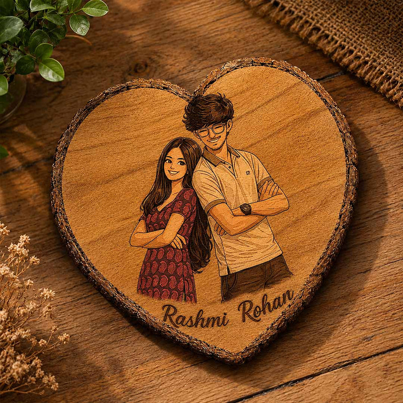 Personalized Heart Slice Wooden Portrait | Custom Sibling Photo & Name Gift | 7×7 Inch | Love Craft Gifts™