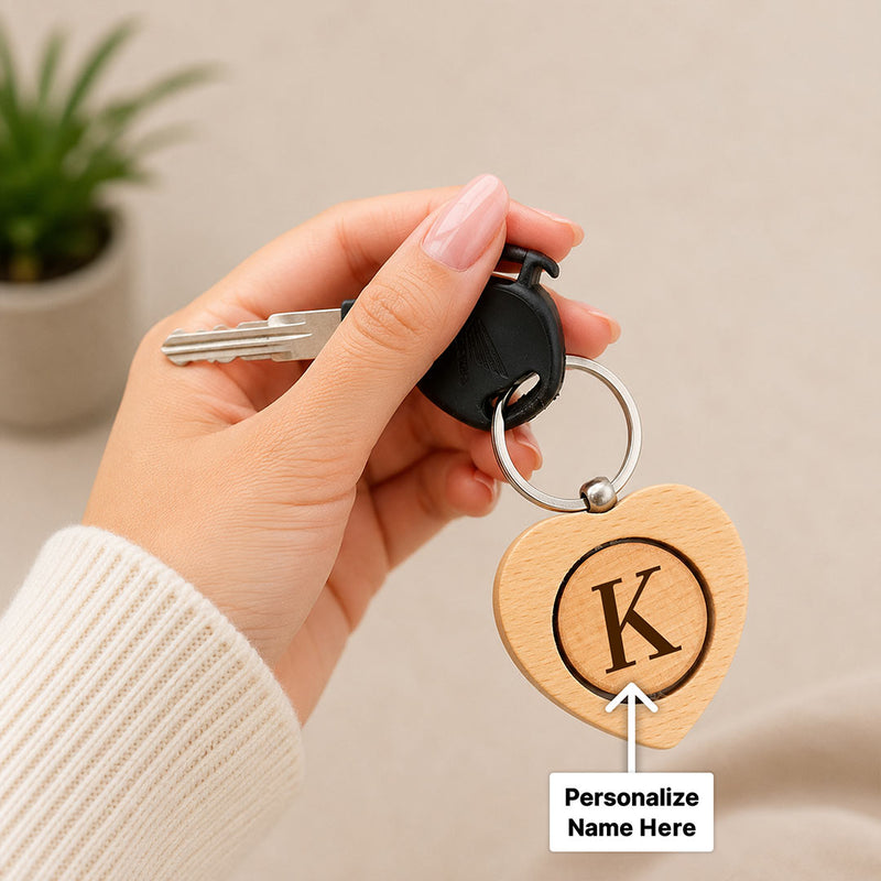 Personalized Heart Wooden Keychain | Custom Alphabet Wooden Keyring | Love Craft Gifts™