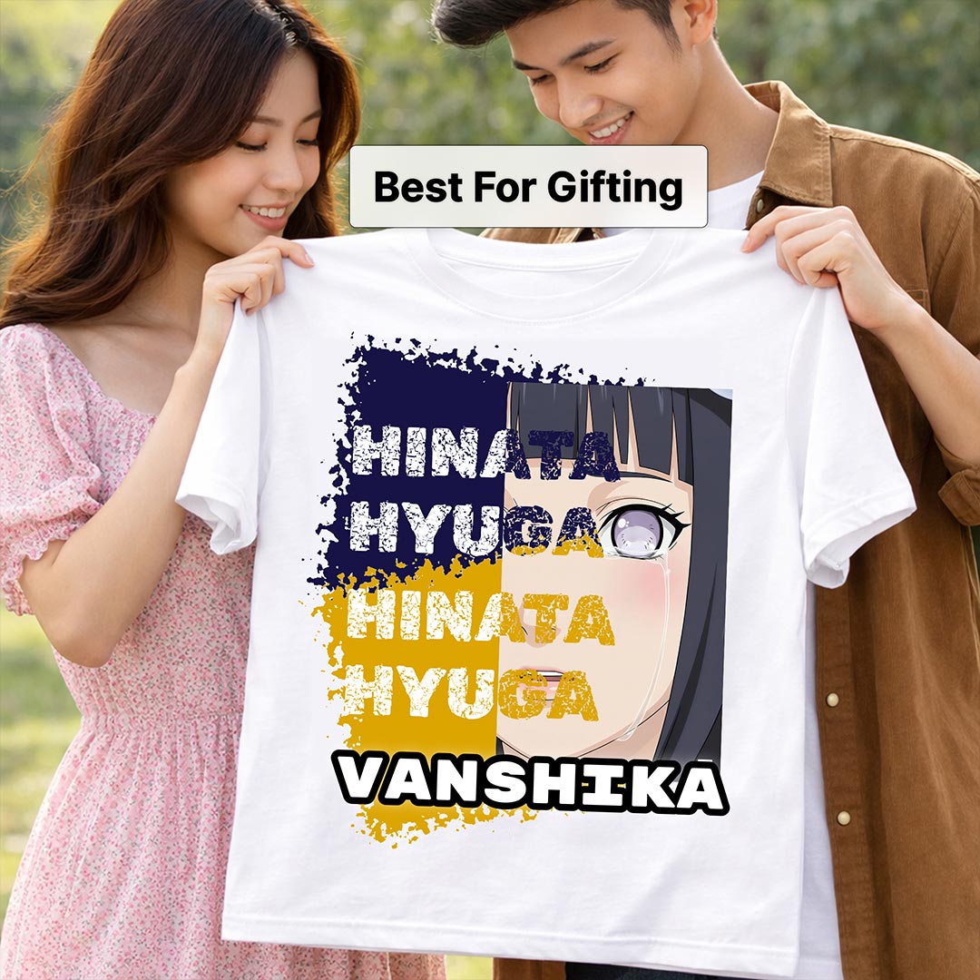 Personalized Hinata Hyuga Anime Name T-Shirt for Women – Custom Printed White Tee | Love Craft Gifts