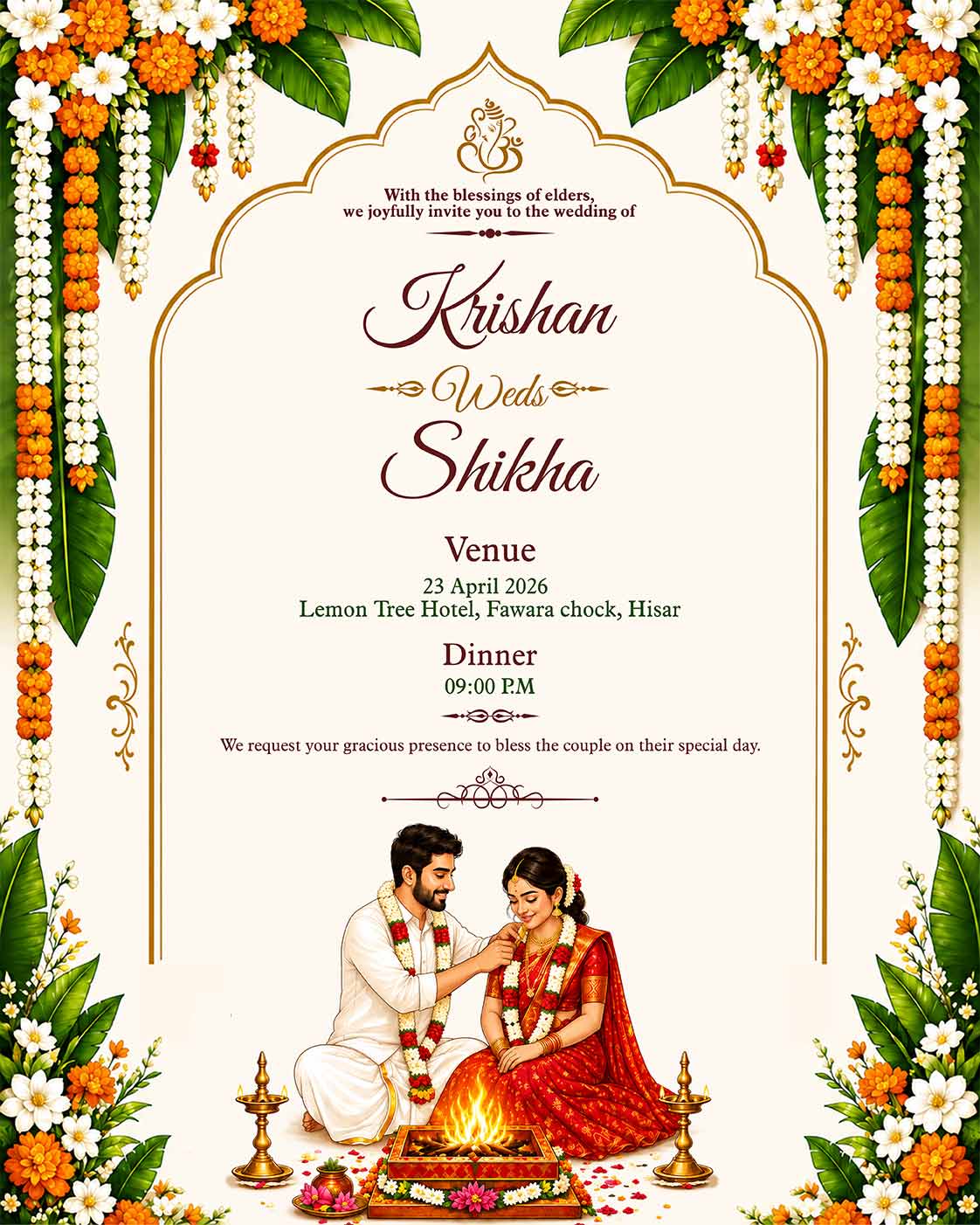 Personalized Shubh Vivaah Digital Invitation Card | Custom Couple Details & Marriage Ceremony Information | Elegant Hindu E-Invite Design | Love Craft Gifts™