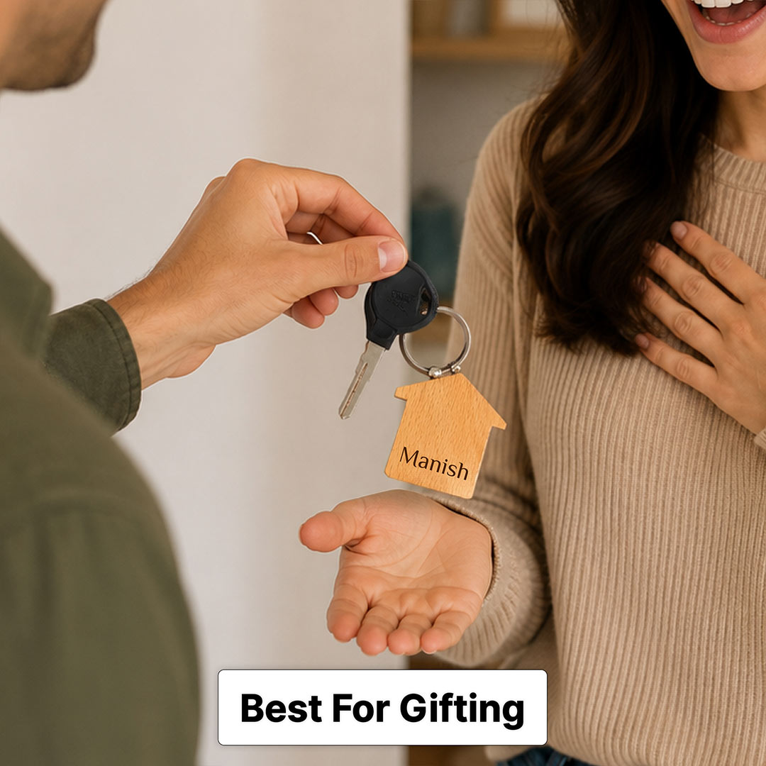 Personalized House Shape Wooden Keychain | Custom Engraved Name Keyring | Love Craft Gifts™