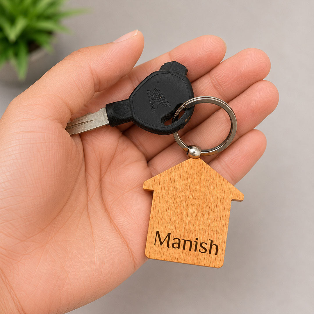 Personalized Housewarming Wooden Keychain | Custom Name Home Gift | Love Craft Gifts™