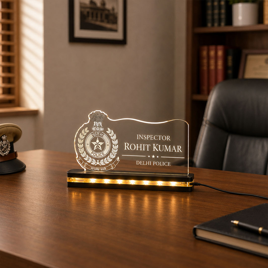 Personalized Inspector Desk Nameplate | Custom Police LED Name Plate