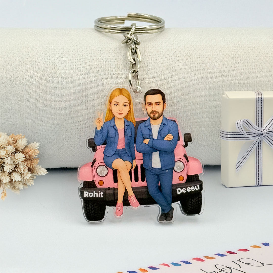 Personalized Couple Keychain with Car Base | Love Craft Gifts