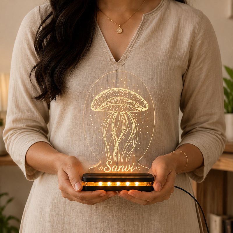 Personalized Jellyfish LED Lamp 6x8" | Custom Name Ocean Theme Birthday Gift | Love Craft Gifts™
