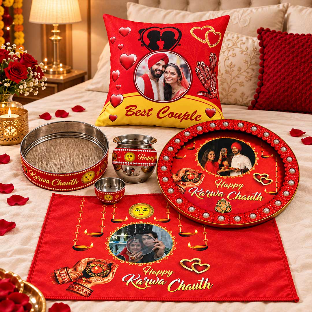 Personalized Karwa Chauth Photo Pooja Combo Set | Love Craft Gifts™