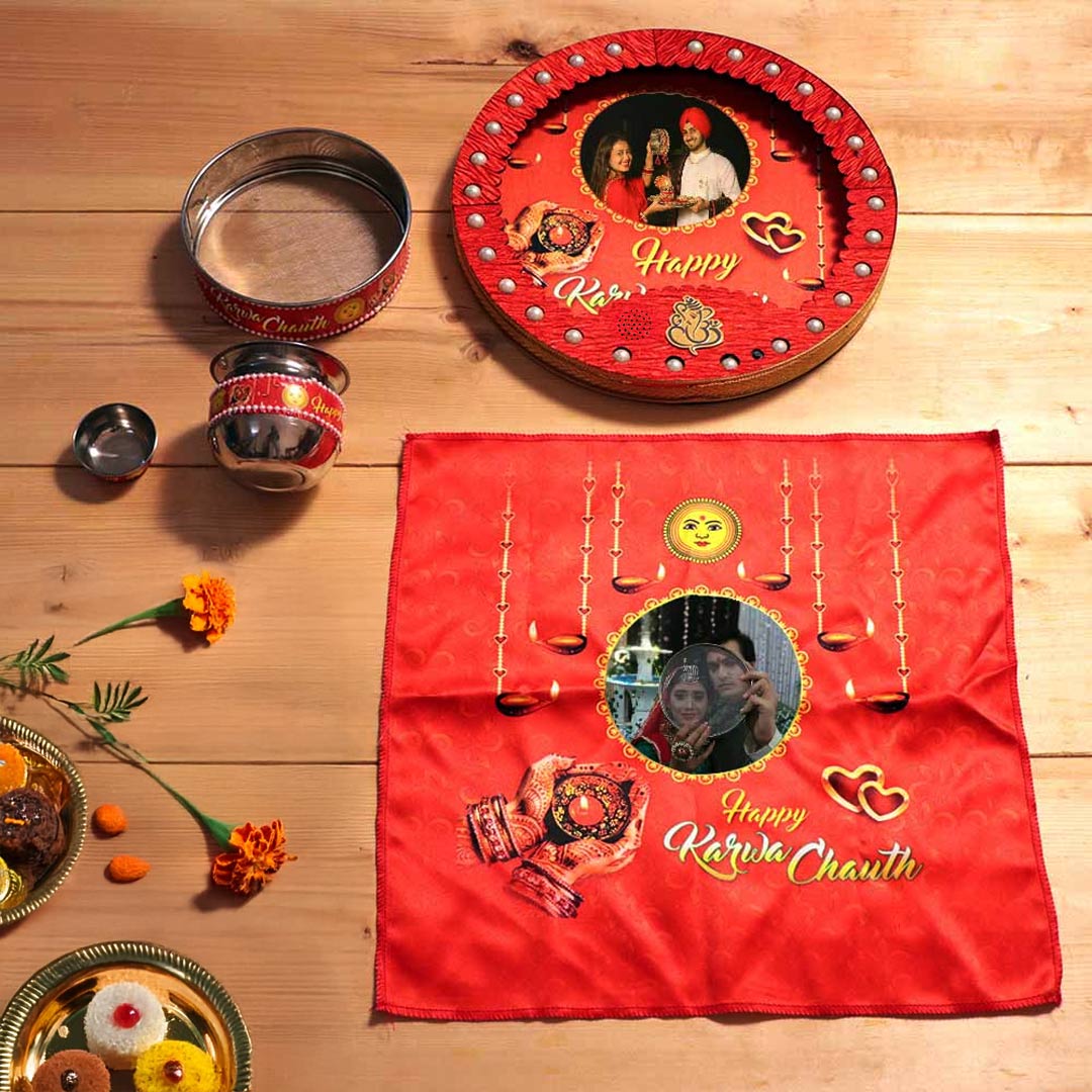 Personalized Karwa Chauth Pooja Set with Music & Light Thali | Love Craft Gifts