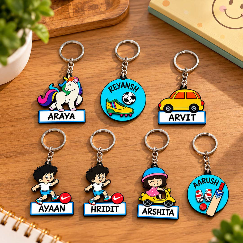 Personalized Kids Backpack Bag Charm 2x3" with Custom Name & Fun Theme Designs | Love Craft Gifts™