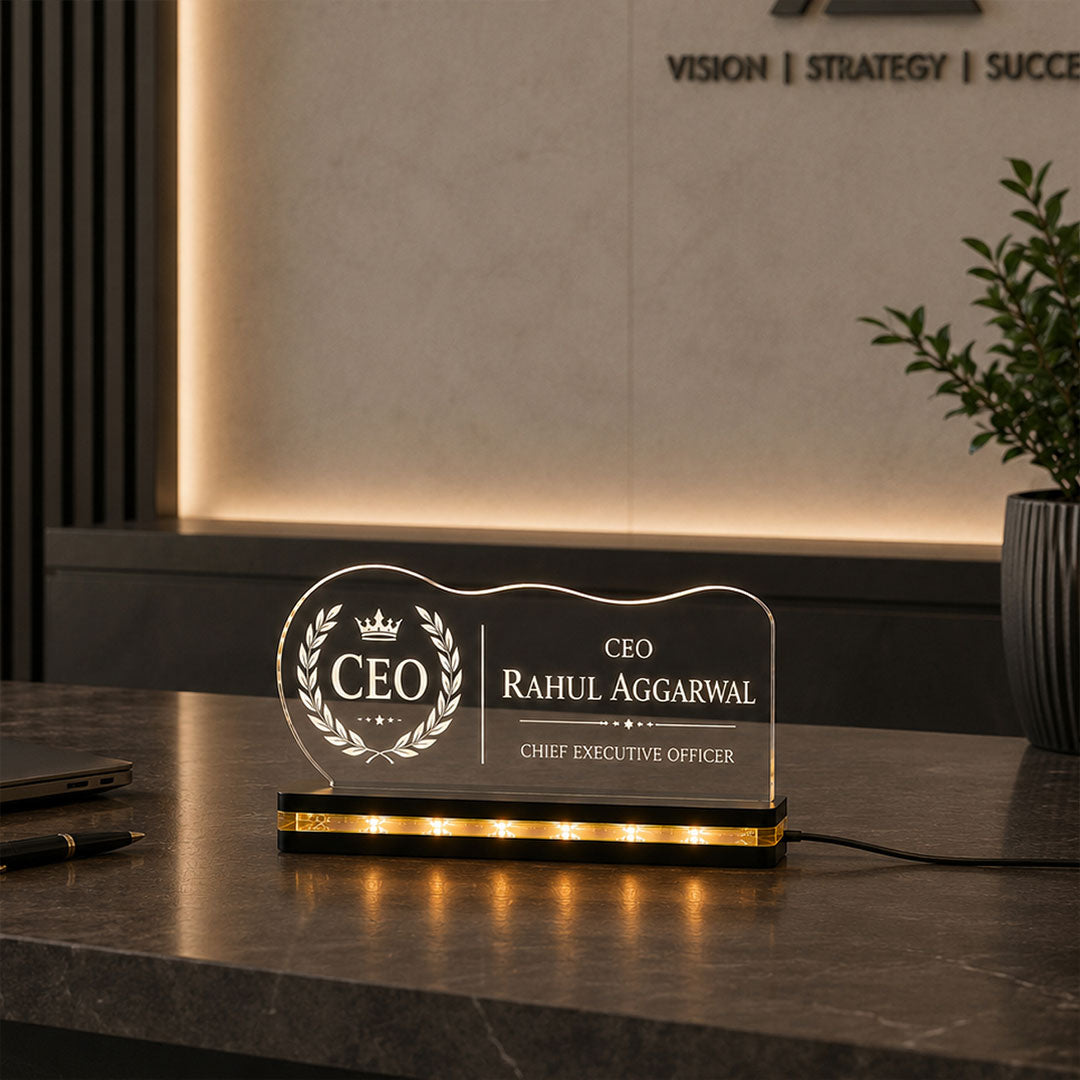 Personalized LED Name Plate for CEO | Custom Executive Office Nameplate