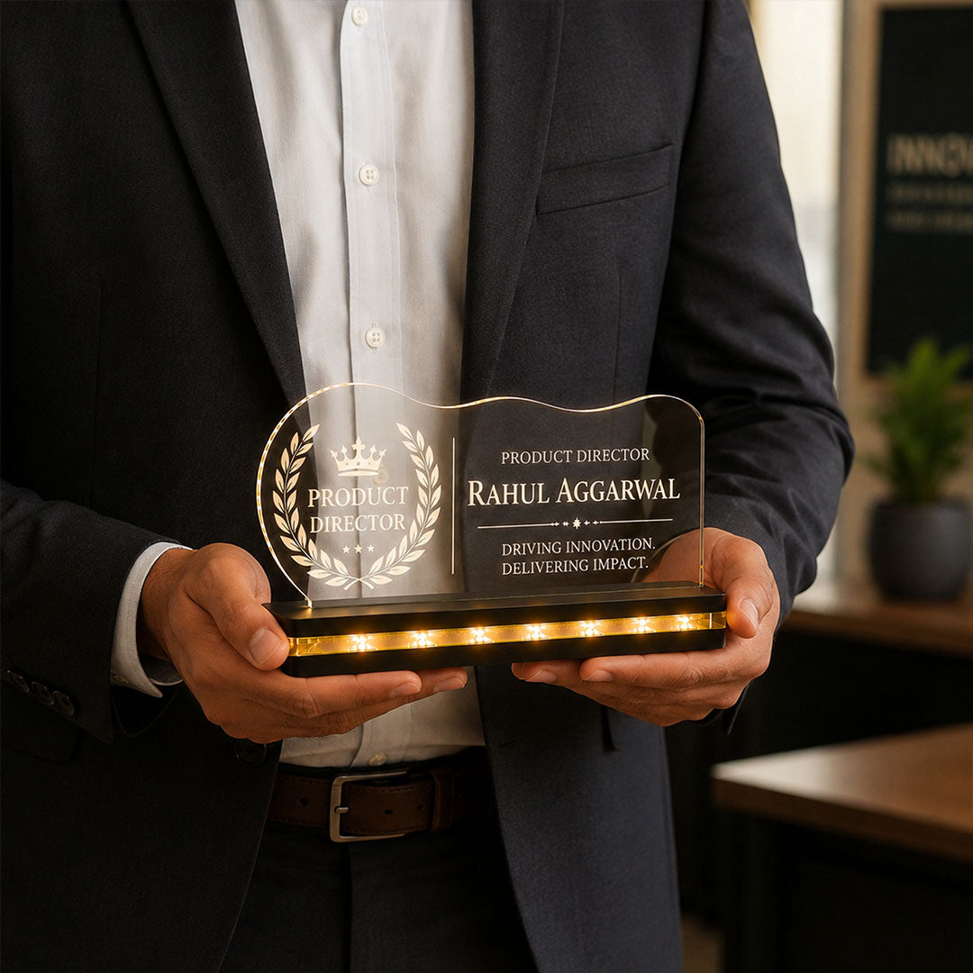 Personalized LED Office Nameplate 6x8 Inch | Custom Name and Product Director Designation | Love Craft Gifts™