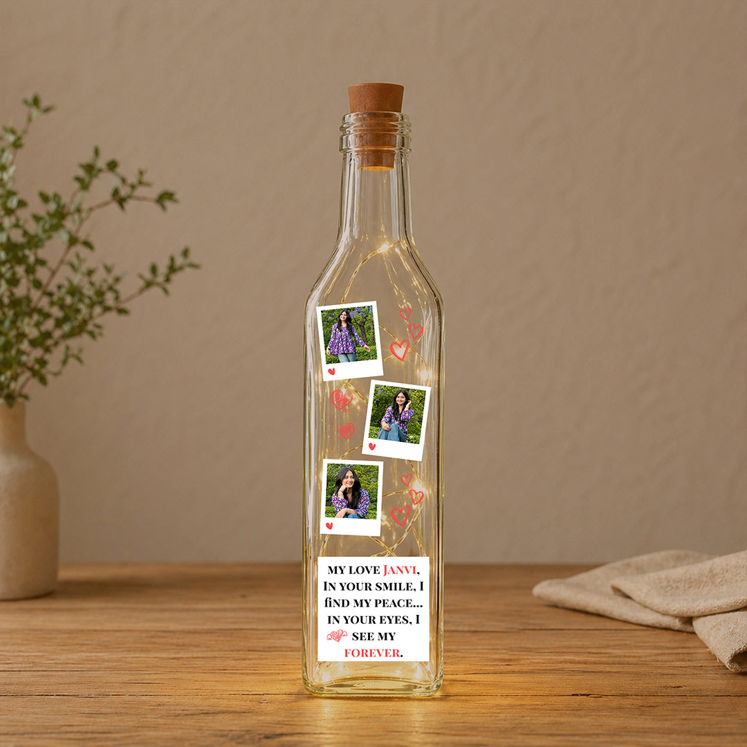 Personalized Photo Memory LED Bottle Lamp Gift with Custom Text for Couples – Romantic Decorative Bottle Light (Standard Gift Size) | Love Craft Gifts™