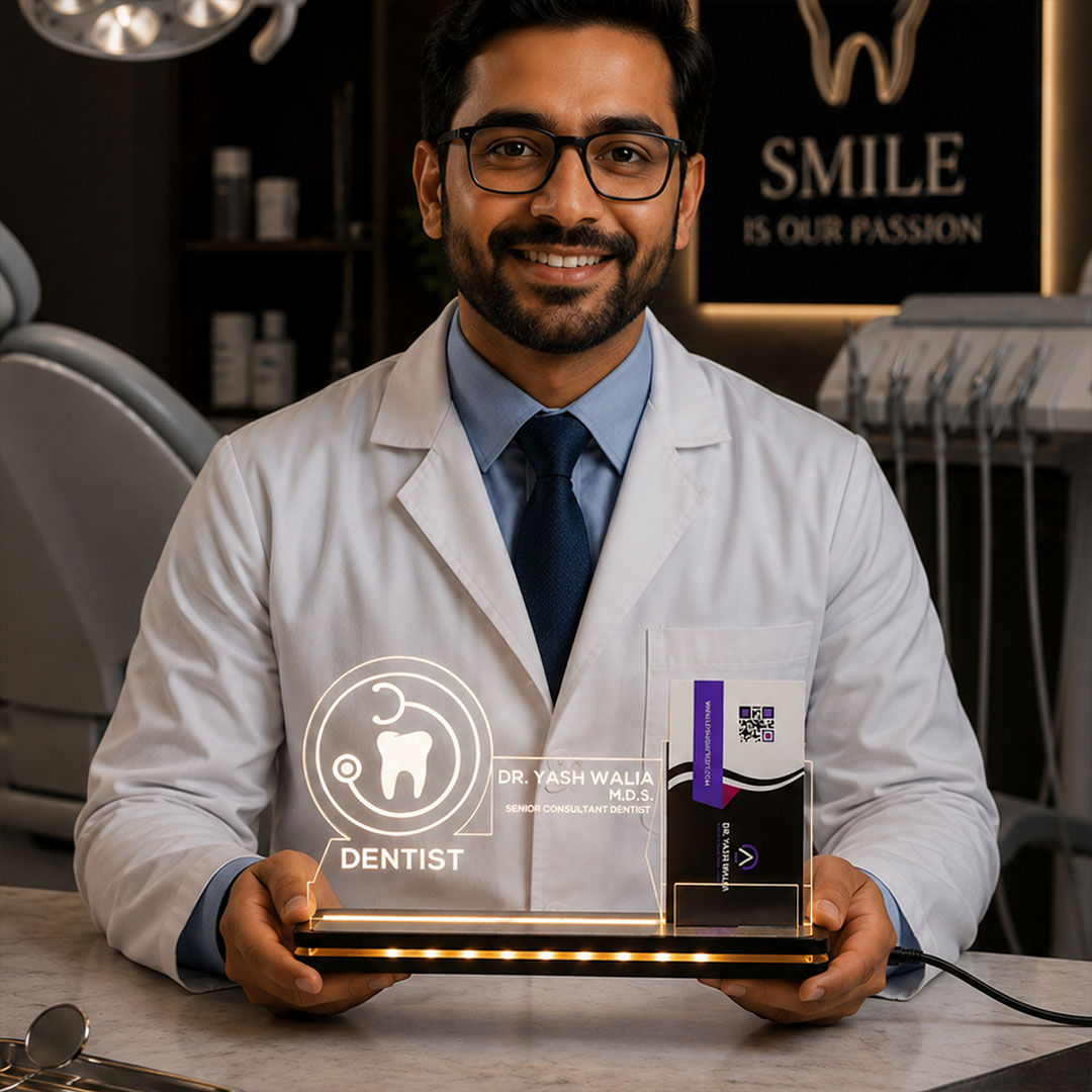 Personalized Dentist LED Visiting Card Holder with Custom Name | Professional Dental Desk Décor Gift for Dentists - 8x6" | Love Craft Gifts™