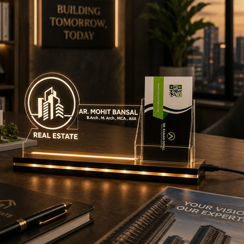 Personalized Architecture LED Visiting Card Holder with Custom Name | Professional Desk Décor Gift for Architects - 8x6" | Love Craft Gifts™