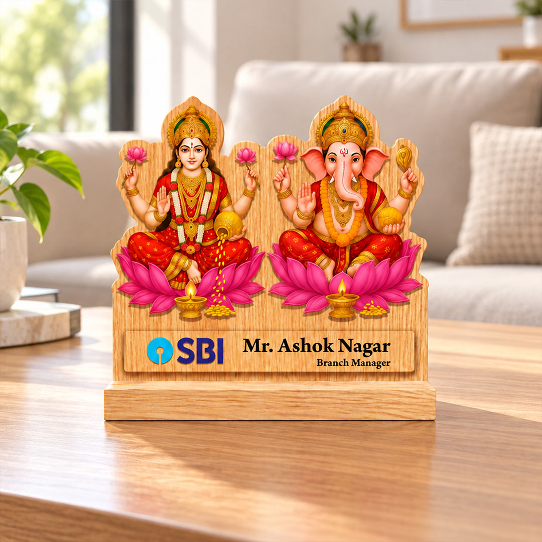 Personalized Lakshmi Ganesha Desk Name Plate | Love Craft Gifts™