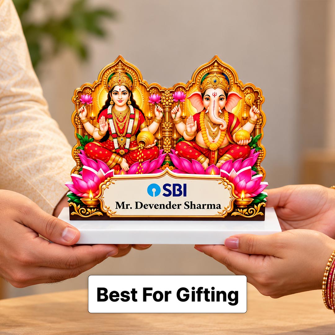 Personalized Lakshmi Ganesha White Acrylic Desk Gift 6x6 Inch