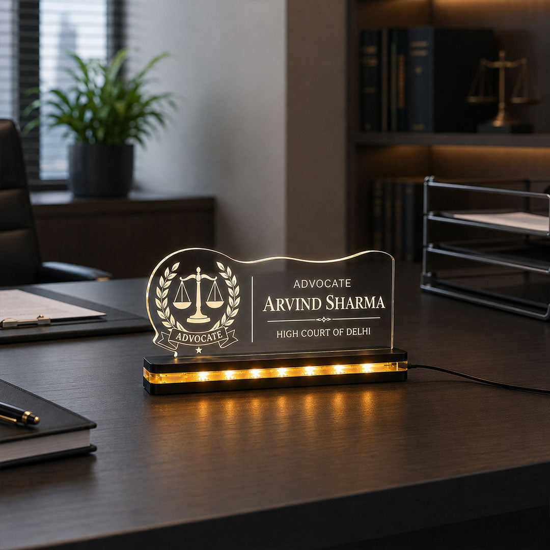 Personalized Lawyer Desk Nameplate | Custom Advocate LED Name Plate