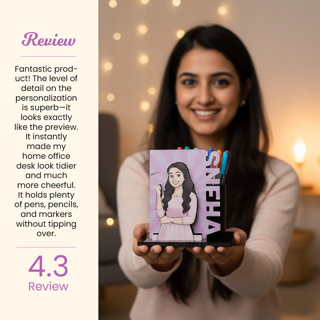 Customized Cartoon Pen Stand – 5×8" | Personalized with Name & Image