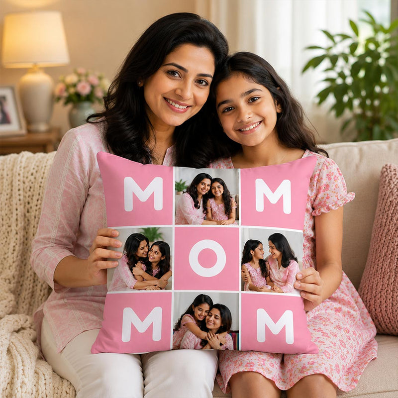 Personalized MOM Photo Collage Cushion Cover with Custom Photos | Emotional Mother’s Day Gift for Mom, Mother & Mumma - 10x10" | Love Craft Gifts™