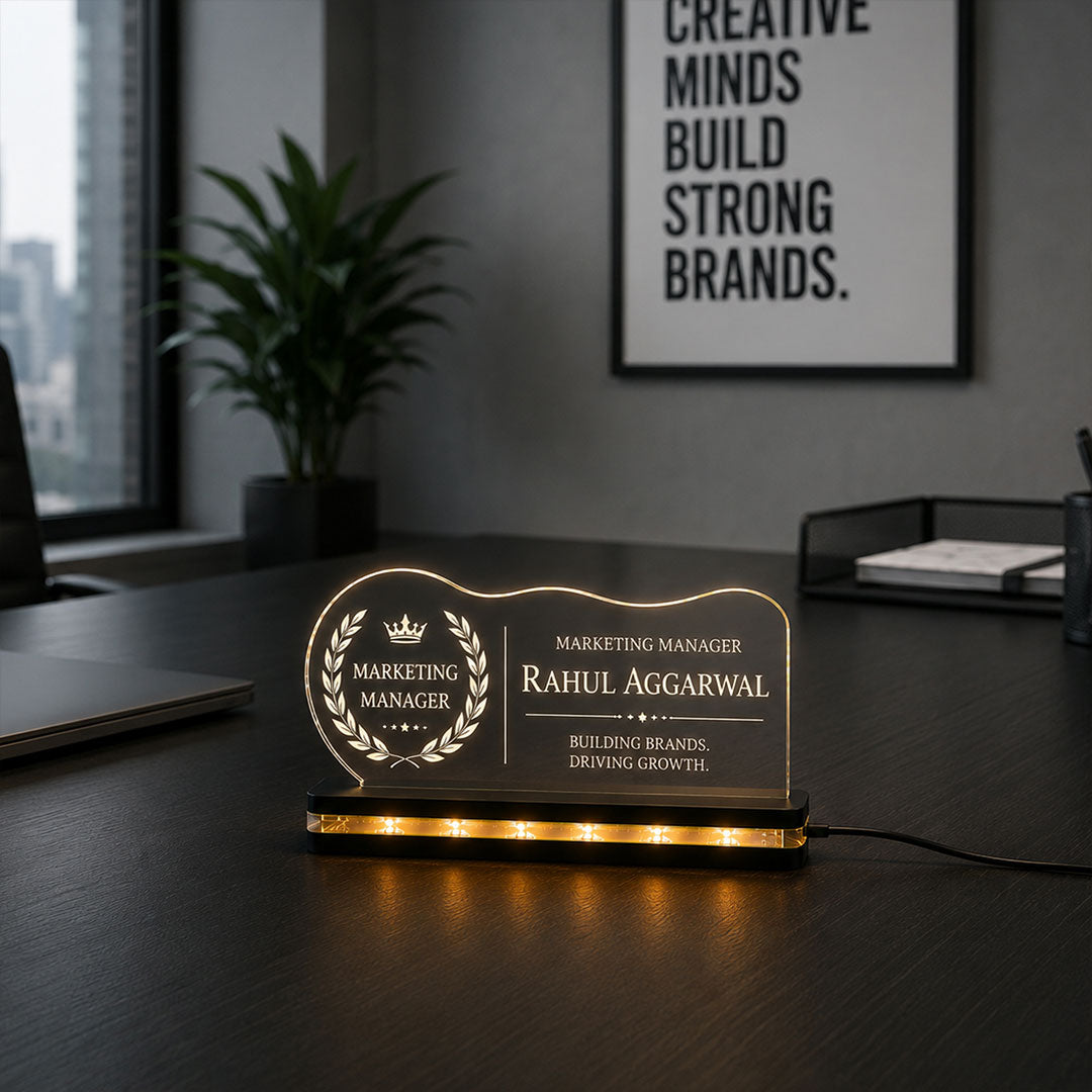 Personalized Marketing Manager LED Name Plate 8x6 Inch | Custom Office Desk Nameplate