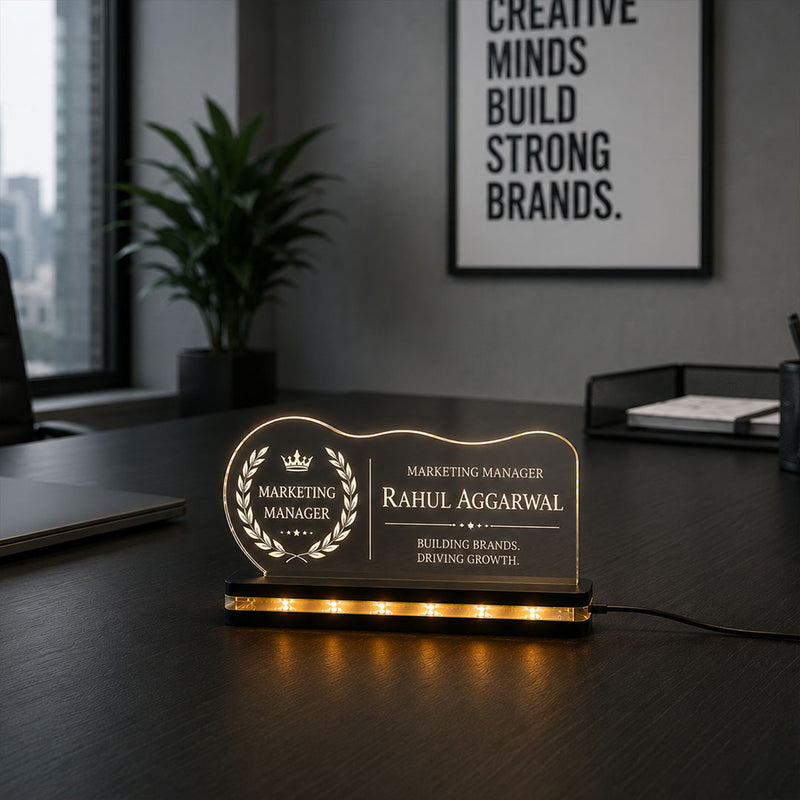Personalized Marketing Manager LED Name Plate 8x6 Inch | Custom Office Desk Nameplate