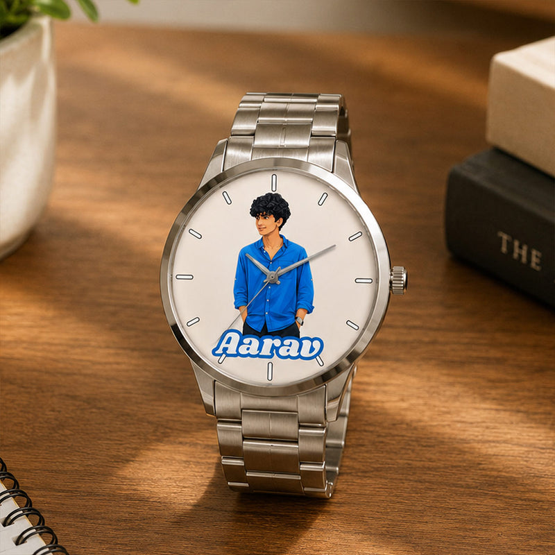 Personalized Men's Photo Watch | Custom Name Stainless Steel Watch for Him | Love Craft Gifts™