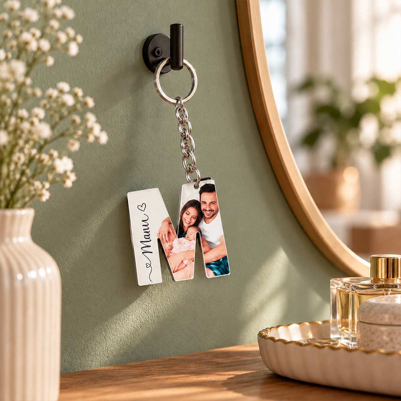 Personalized Monogram Photo Keychain 2x3" | Custom Initial Photo & Name Keepsake | Love Craft Gifts™
