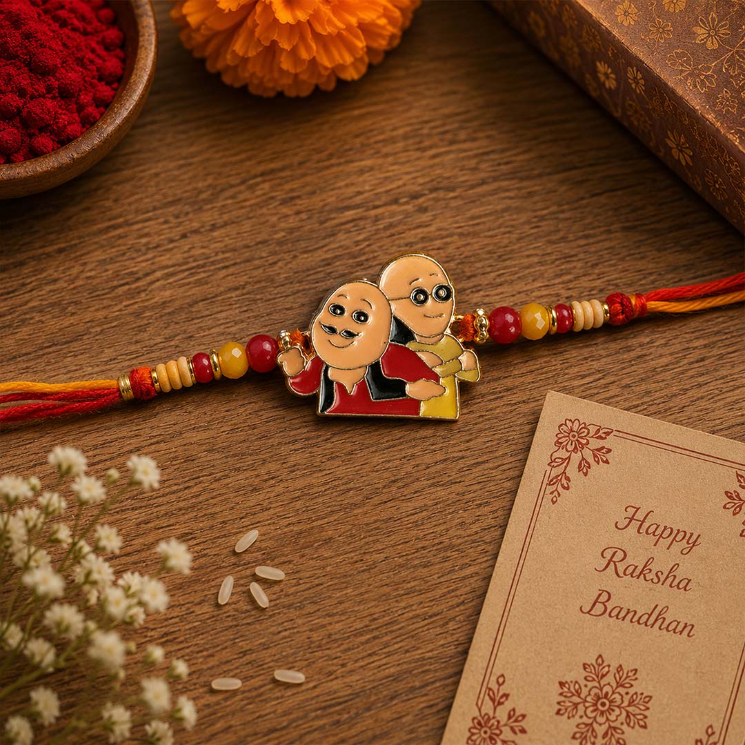 Personalized Motu Patlu Cartoon Kids Rakhi Premium Enamel Character Raksha Bandhan Gift for Little Brother | Love Craft Gifts™