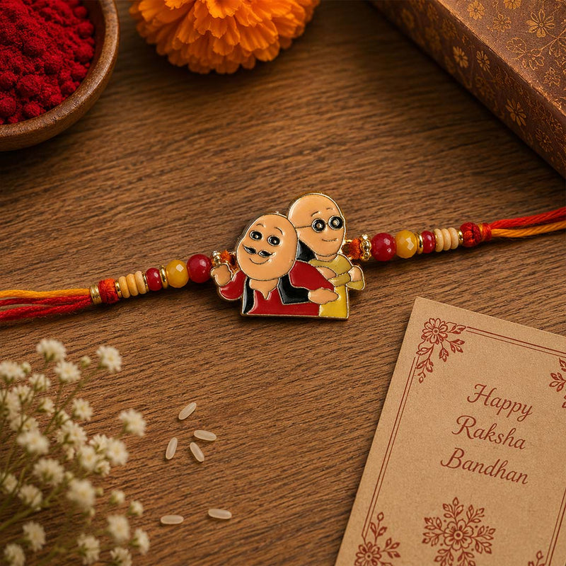 Personalized Motu Patlu Cartoon Kids Rakhi Premium Enamel Character Raksha Bandhan Gift for Little Brother | Love Craft Gifts™