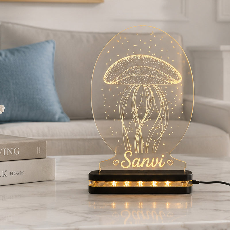 Personalized Name Jellyfish LED Acrylic Lamp 6x8" | Custom Ocean Inspired Name Gift | Love Craft Gifts™