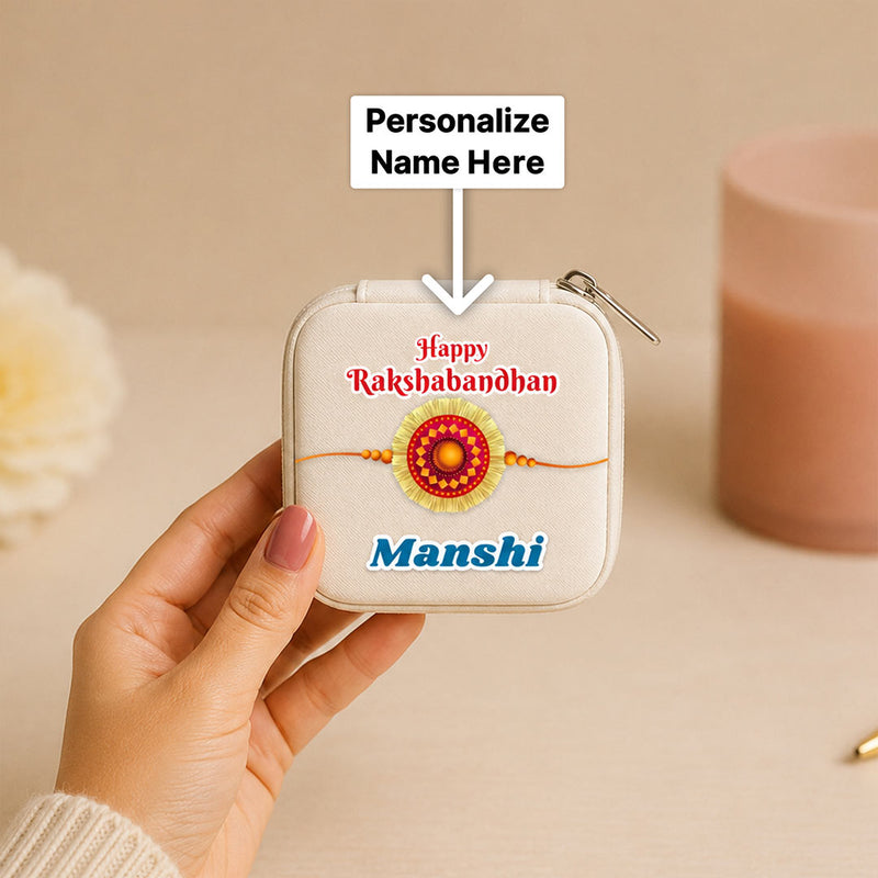 Personalized Name Jewellery Travel Case | Happy Raksha Bandhan Gift for Sister in Premium PU Leather | Love Craft Gifts™