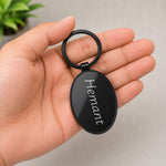 Personalized Name Keyring | Oval Black Metal Keychain | Standard Size | Love Craft Gifts™