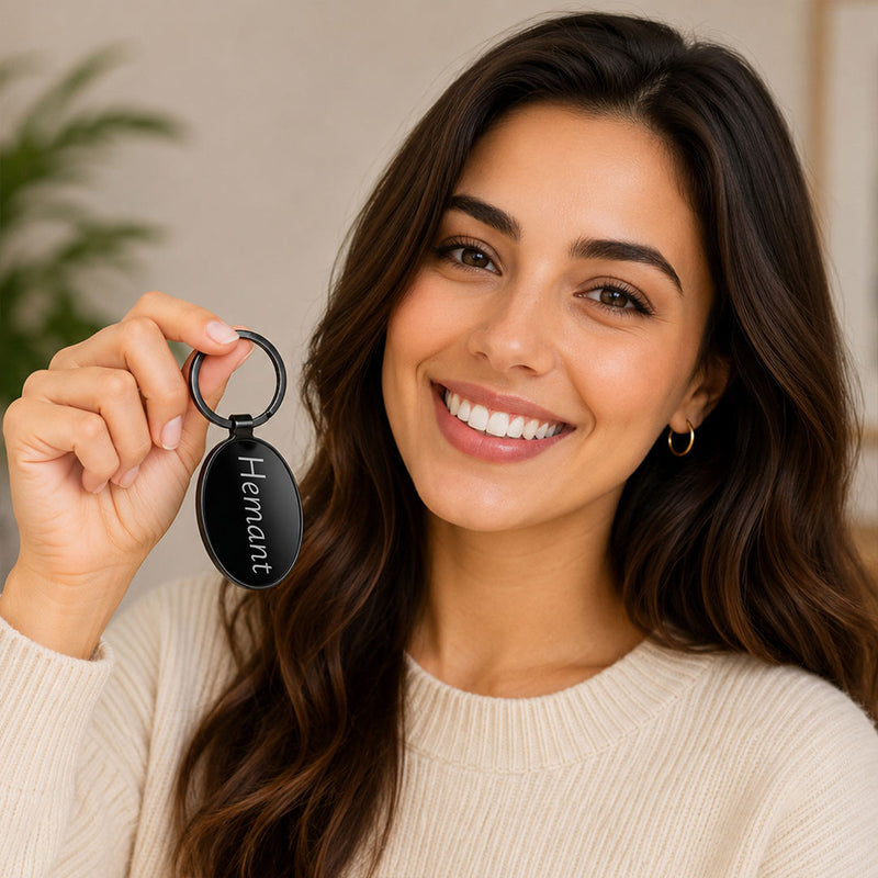 Personalized Name Oval Metal Keychain | Custom Black Keyring for Men & Women | Love Craft Gifts™