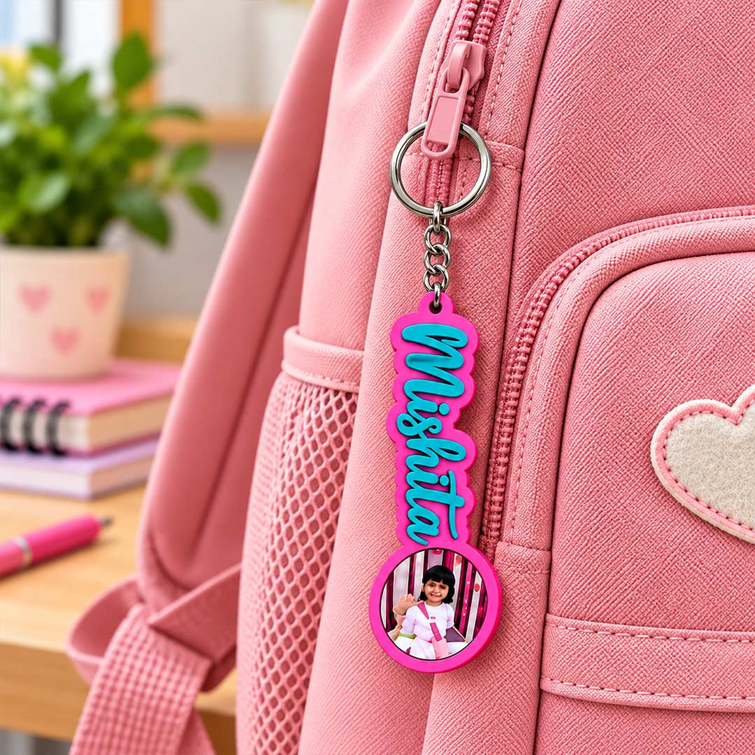 Personalized Name & Photo Backpack Keychain with Approx. 2x2" Picture Charm | Love Craft Gifts™