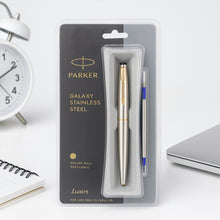 Parker Galaxy Stainless Steel Gold Trim Ball Pen