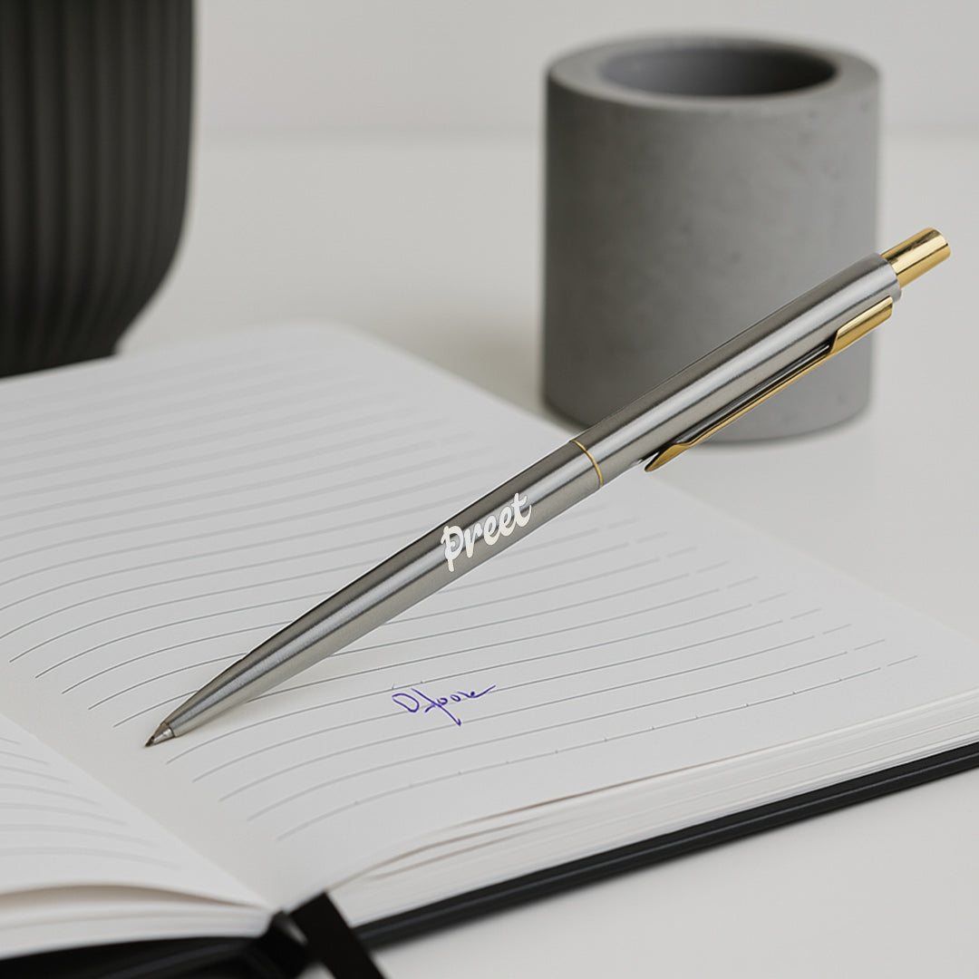 Parker Classic Stainless Steel Ball Pen - Silver with Gold Trim | Love Craft Gifts