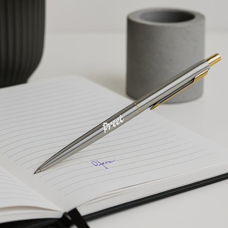 Parker Classic Stainless Steel Ball Pen - Silver with Gold Trim | Love Craft Gifts