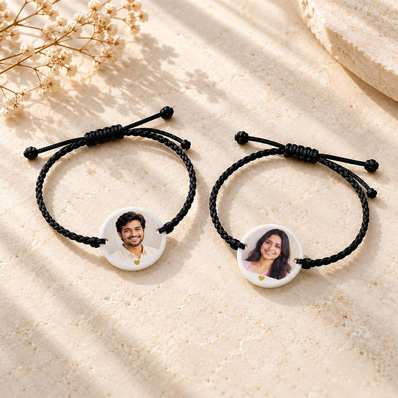 Personalized Photo Bracelet Set of 2 2x2" with Custom Round Picture Charms | Love Craft Gifts™