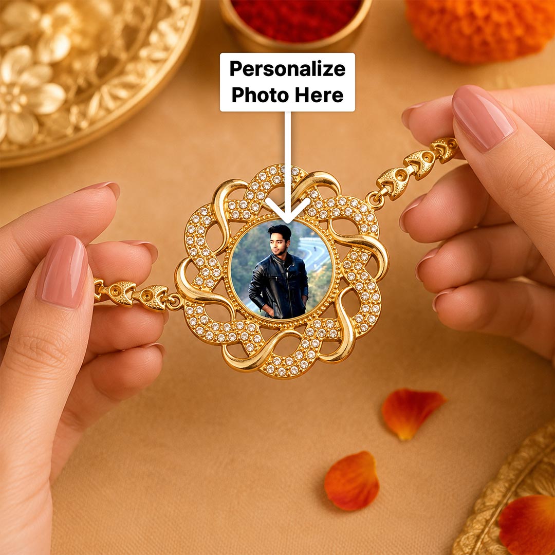 Personalized Photo Memory Rakhi Premium Gold Raksha Bandhan Gift for Brother | Love Craft Gifts™