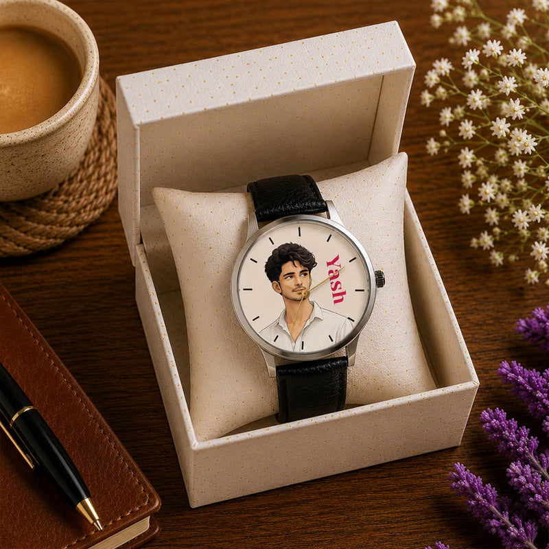 Personalized Photo & Name Gift Watch | Premium Leather Strap Analog Watch | Love Craft Gifts™
