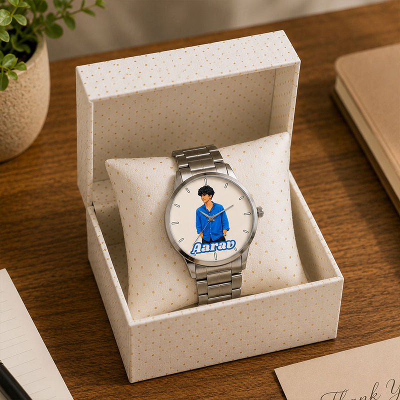 Personalized Photo & Name Stainless Steel Watch for Men | Custom Picture Dial Watch with Gift Box | Love Craft Gifts™