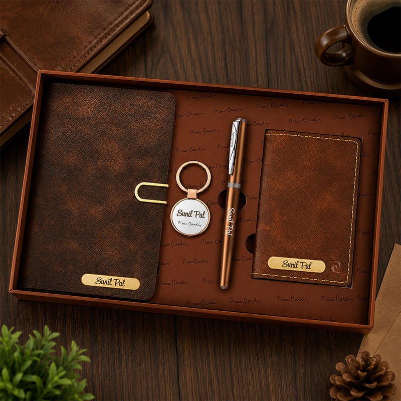 Custom Brown Pierre Cardin Gift Set | Personalized Corporate & Birthday Gift | Love Craft Gifts™