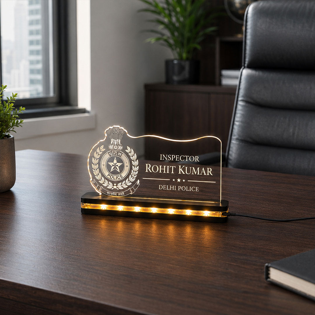 Personalized Police Inspector LED Name Plate | Custom Police Officer Desk Nameplate
